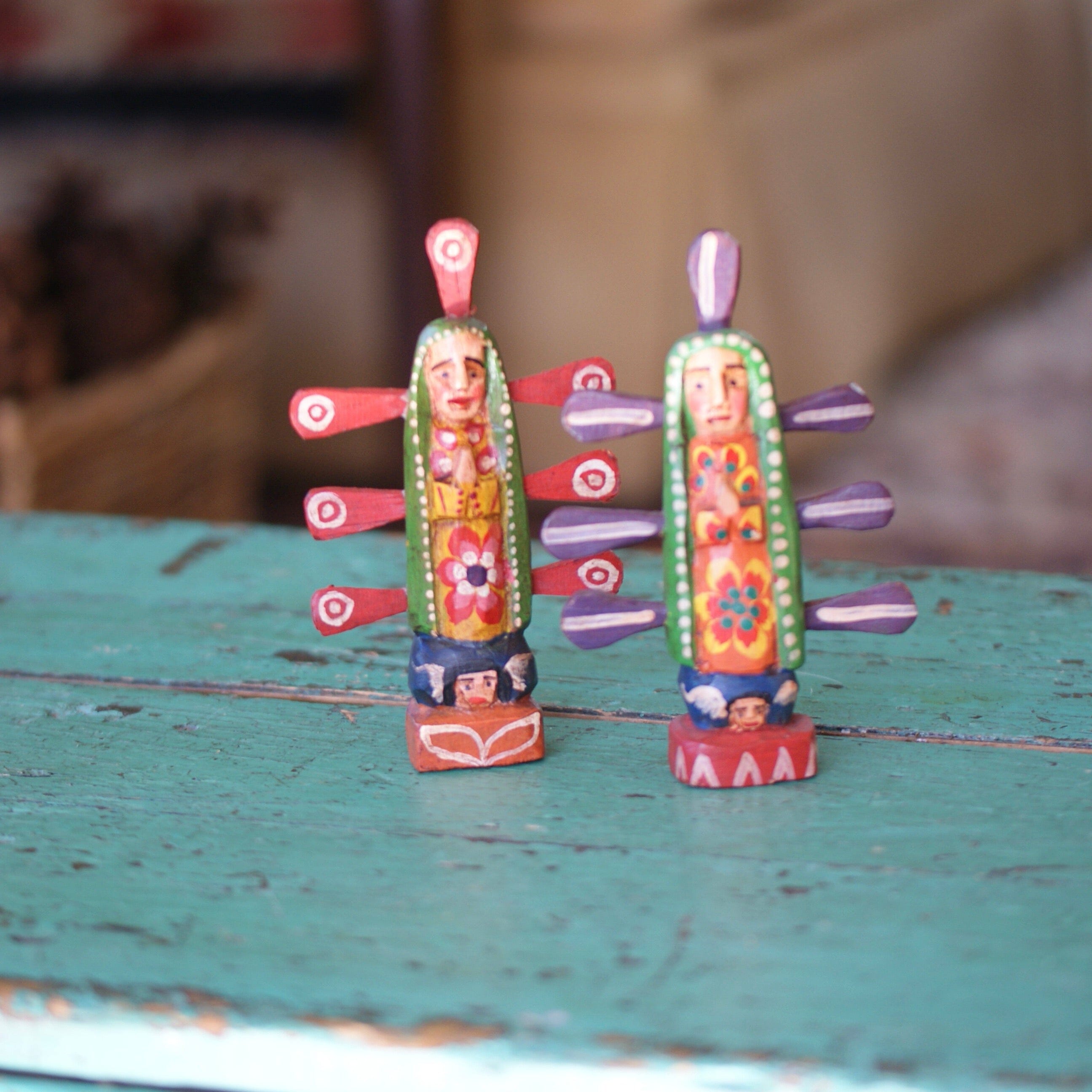 Guatemalan Virgen de Guadalupe Santos  Zinnia Folk Arts Green  