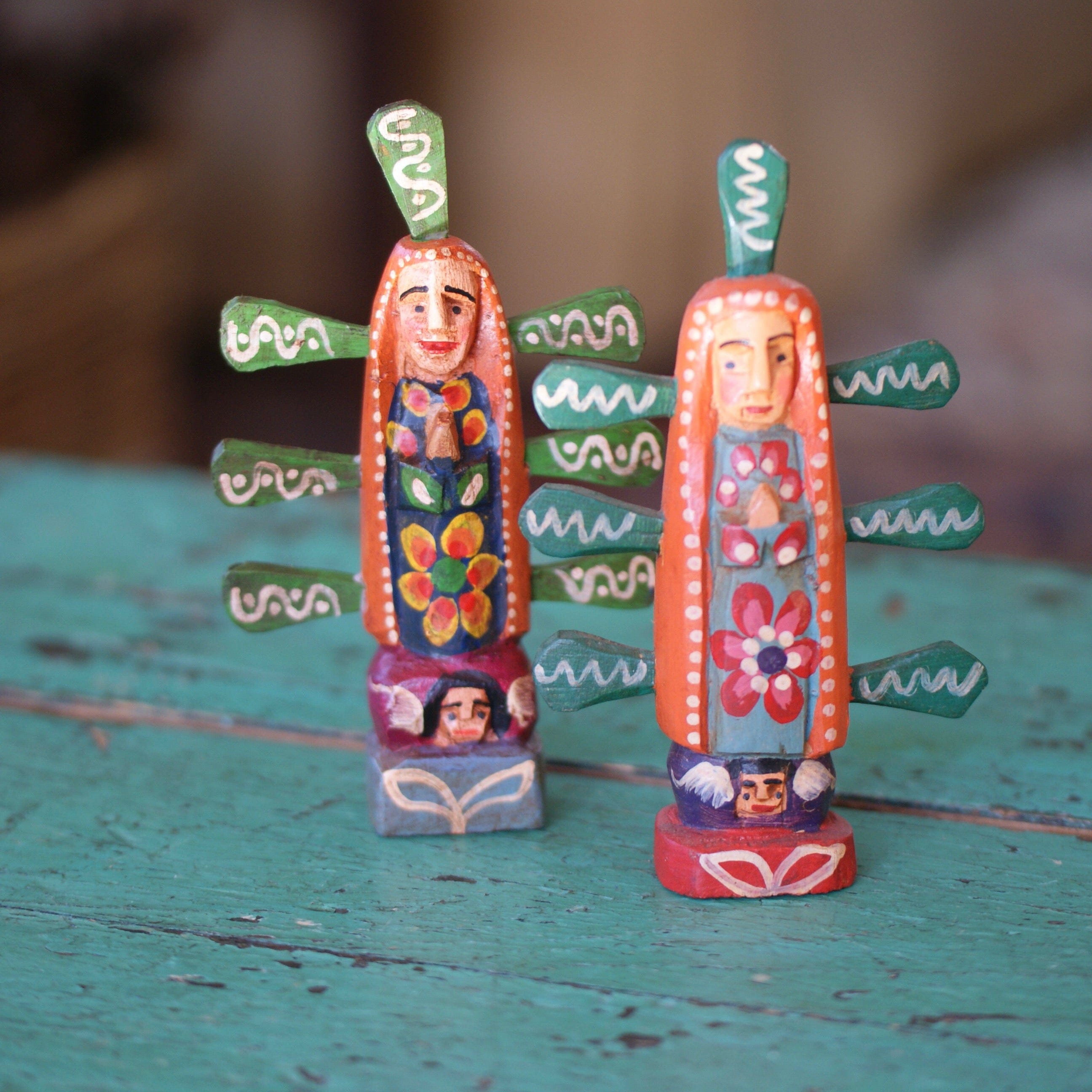 Guatemalan Virgen de Guadalupe Santos  Zinnia Folk Arts Orange  