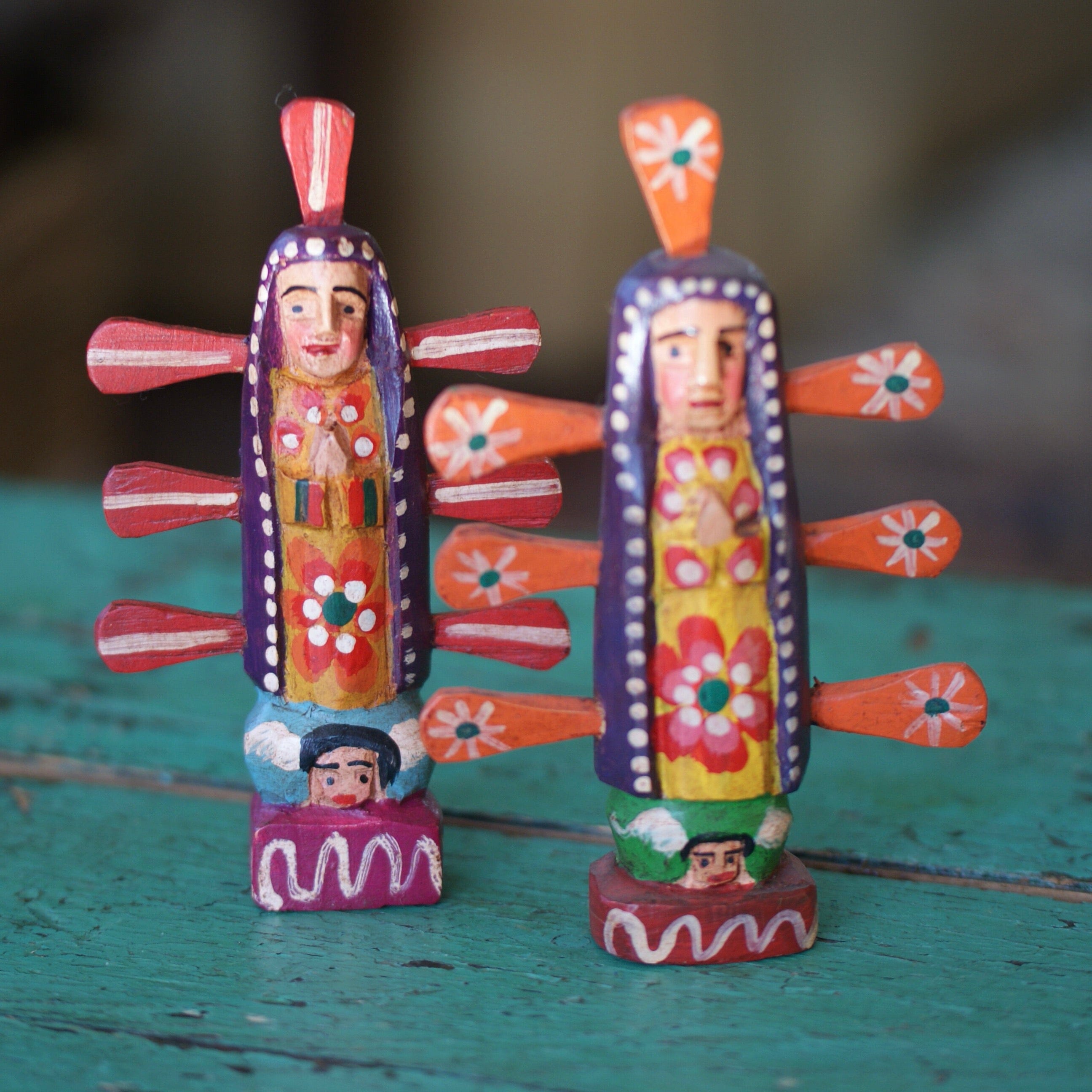 Guatemalan Virgen de Guadalupe Santos  Zinnia Folk Arts Purple  