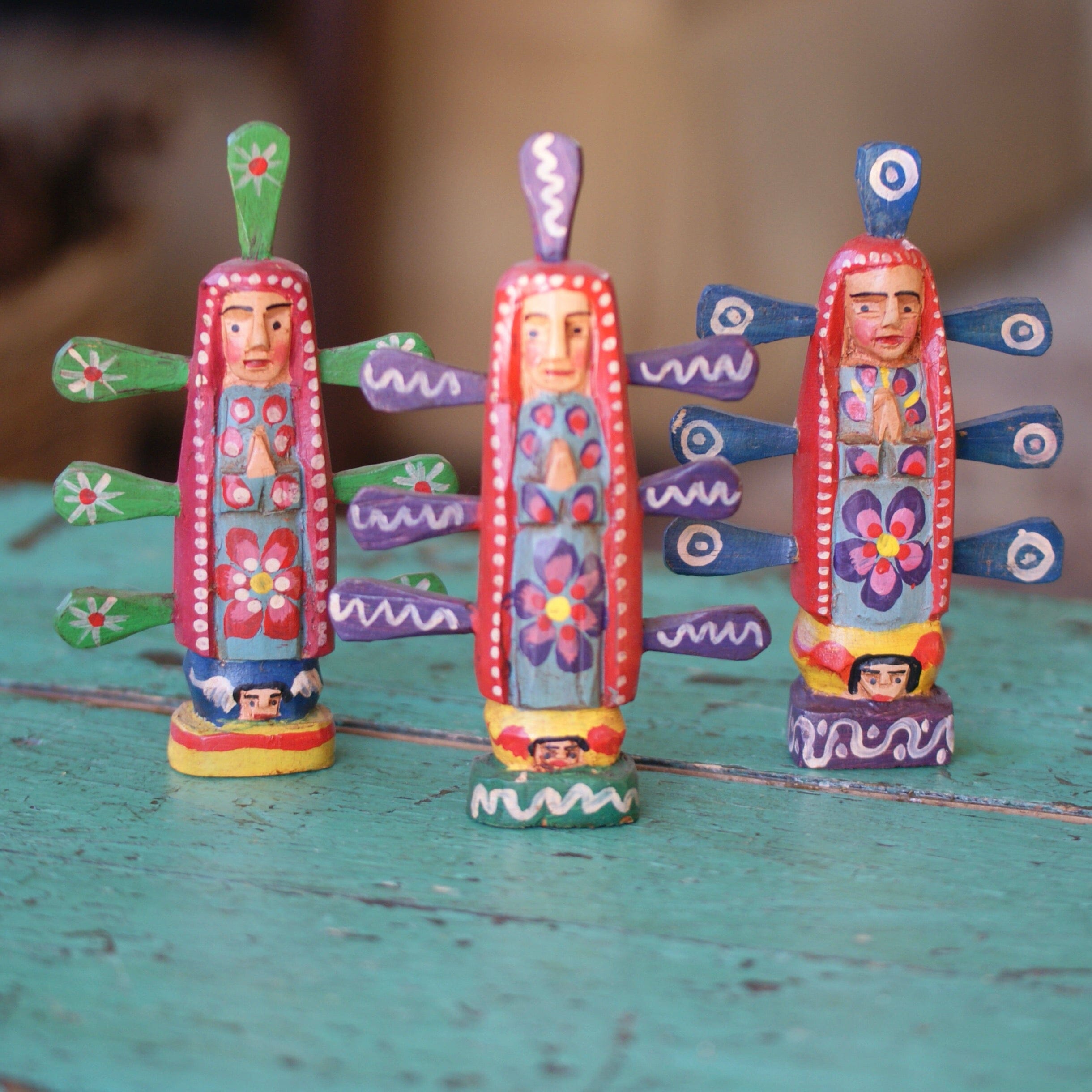 Guatemalan Virgen de Guadalupe Santos  Zinnia Folk Arts Red/Pink  