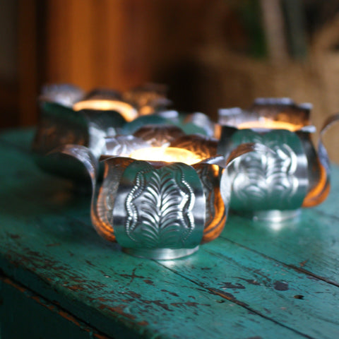 Hammered & Cut Tin Candleholders Christmas Zinnia Folk Arts   