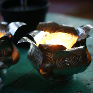 Hammered & Cut Tin Candleholders Christmas Zinnia Folk Arts   