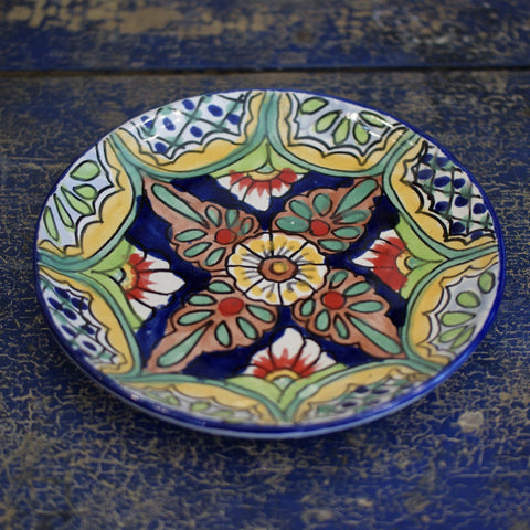 Handmade Dessert Plates, Round, Ready to Ship Ceramics Zinnia Folk Arts Azul y Rojo  