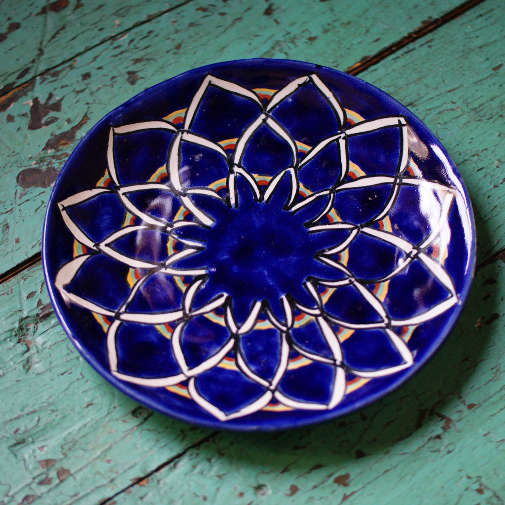 7" Handmade Dessert Plates, Round, Ready to Ship Ceramics Zinnia Folk Arts Blue Zinnia  