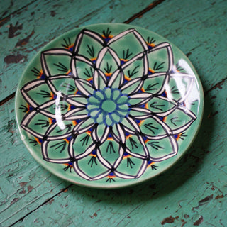 7" Handmade Dessert Plates, Round, Ready to Ship Ceramics Zinnia Folk Arts Green Zinnia  