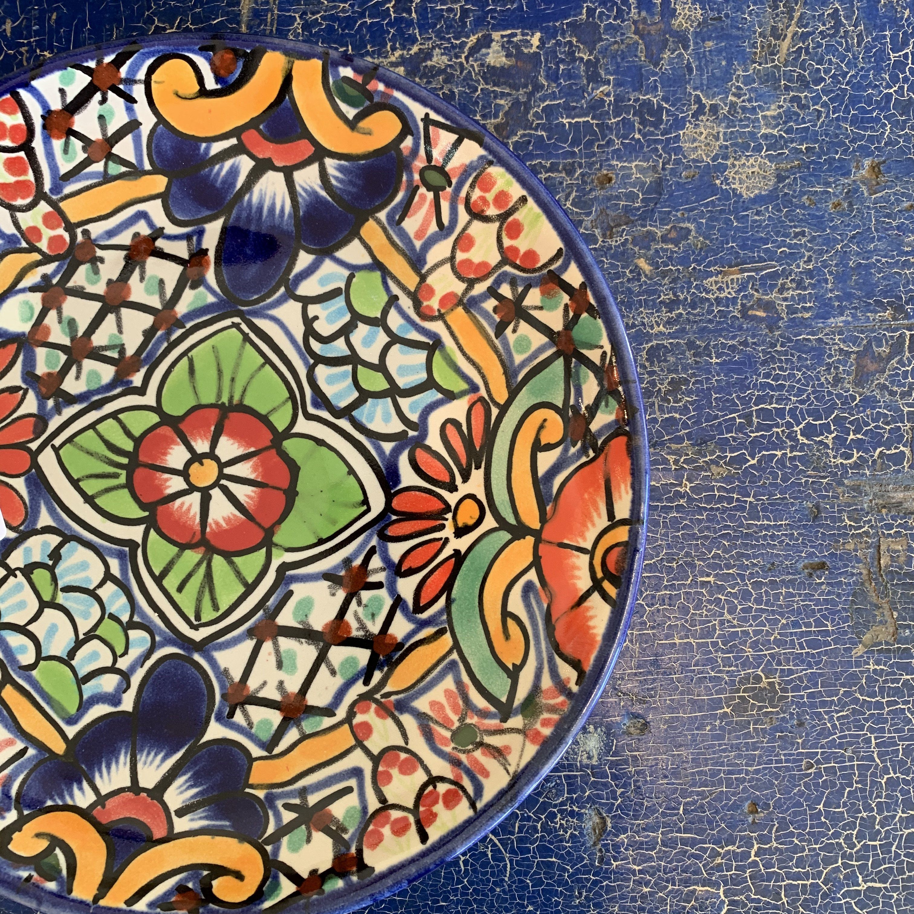 7" Handmade Dessert Plates, Round, Ready to Ship Ceramics Zinnia Folk Arts Red Petunia  