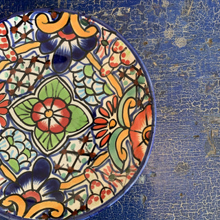 7" Handmade Dessert Plates, Round, Ready to Ship Ceramics Zinnia Folk Arts Red Petunia  