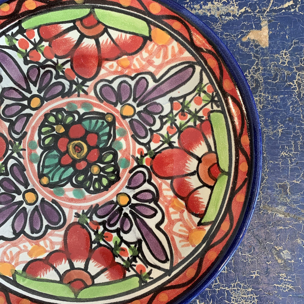 7" Handmade Dessert Plates, Round, Ready to Ship Ceramics Zinnia Folk Arts Rojo  