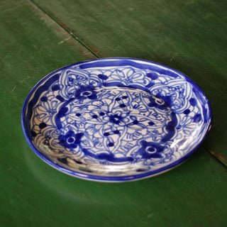 10" Handmade Dinner Plates, Ready to Ship Ceramics Zinnia Folk Arts Blue and White  