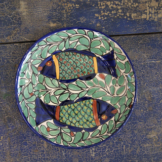 Handmade Dinner Plates, Ready to Ship Ceramics Zinnia Folk Arts Fish & Leaves  