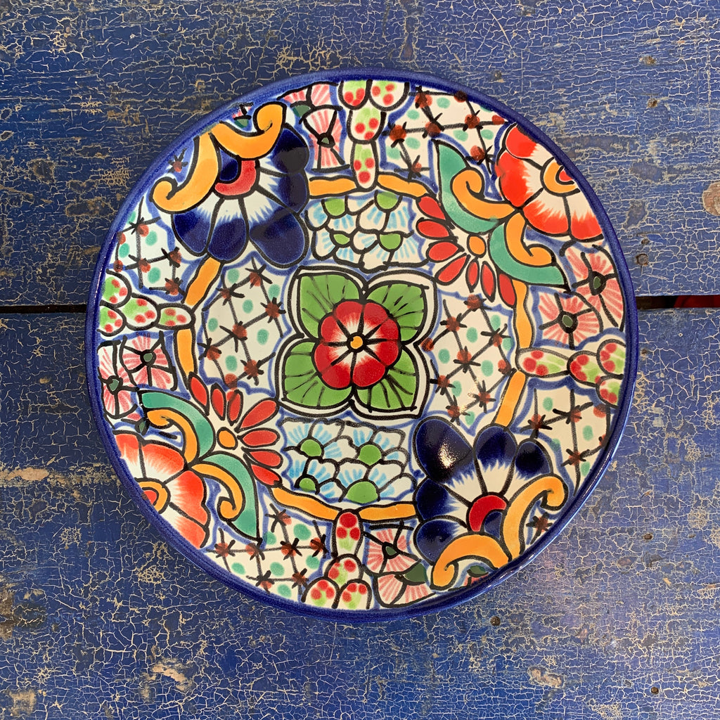10" Handmade Dinner Plates, Ready to Ship Ceramics Zinnia Folk Arts Red Petunia  