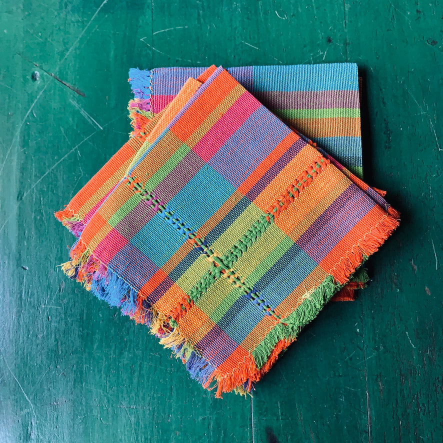 Handwoven Cotton Napkins, Plaids and Stripes Textile Zinnia Folk Arts Ana  