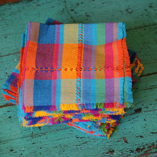 Handwoven Cotton Napkins, Plaids and Stripes Textile Zinnia Folk Arts Ana-Turquoise  