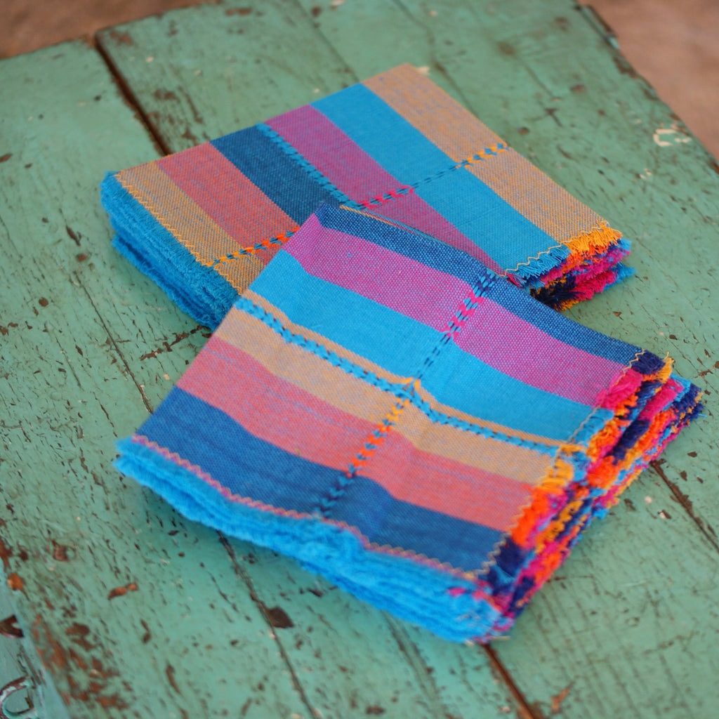 Handwoven Cotton Napkins, Plaids and Stripes Textile Zinnia Folk Arts Cancun  
