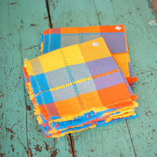 Handwoven Cotton Napkins, Plaids and Stripes Textile Zinnia Folk Arts Citrus Plaid  