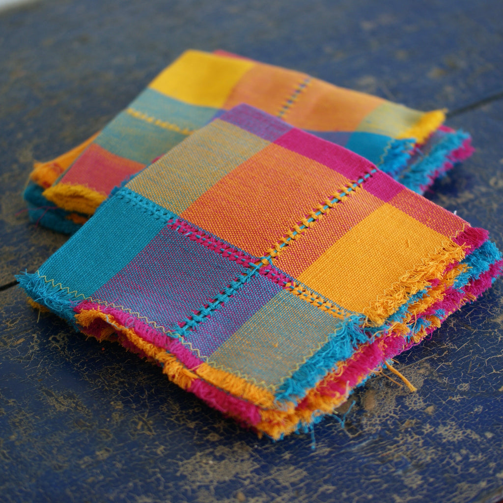 Handwoven Cotton Napkins, Plaids and Stripes Textile Zinnia Folk Arts Claudia  