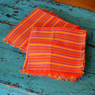 Handwoven Cotton Napkins, Plaids and Stripes Textile Zinnia Folk Arts Dark and light orange Stripe  