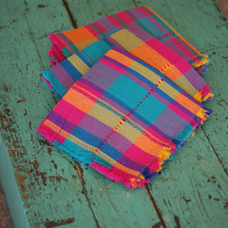 Handwoven Cotton Napkins, Plaids and Stripes Textile Zinnia Folk Arts El Mar Turquoise  