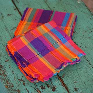 Handwoven Cotton Napkins, Plaids and Stripes Textile Zinnia Folk Arts Isla Mujeres  