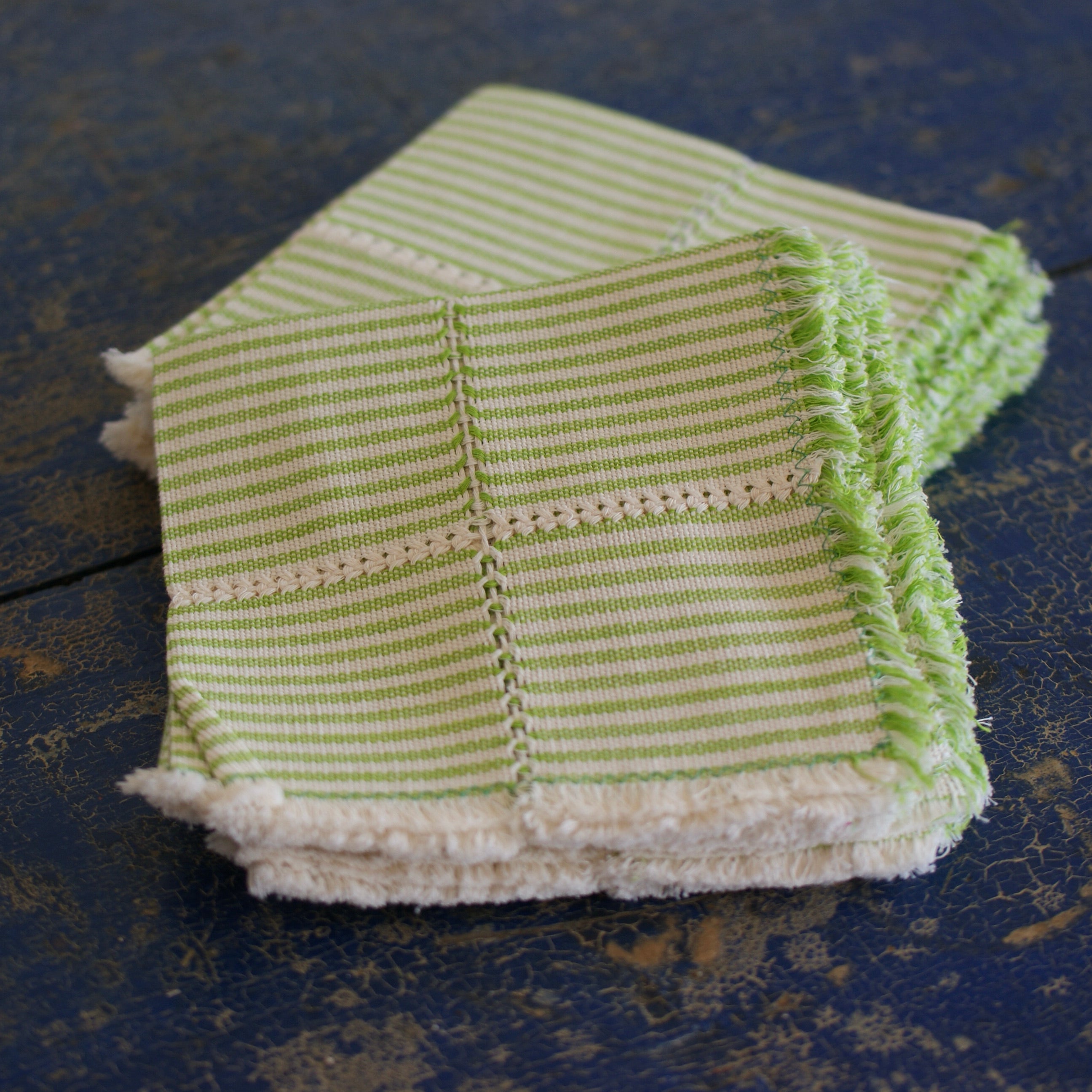 Handwoven Cotton Napkins, Plaids and Stripes Textile Zinnia Folk Arts Lime Green Skinny Stripe  
