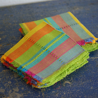 Handwoven Cotton Napkins, Plaids and Stripes Textile Zinnia Folk Arts Lime Green Stripes  
