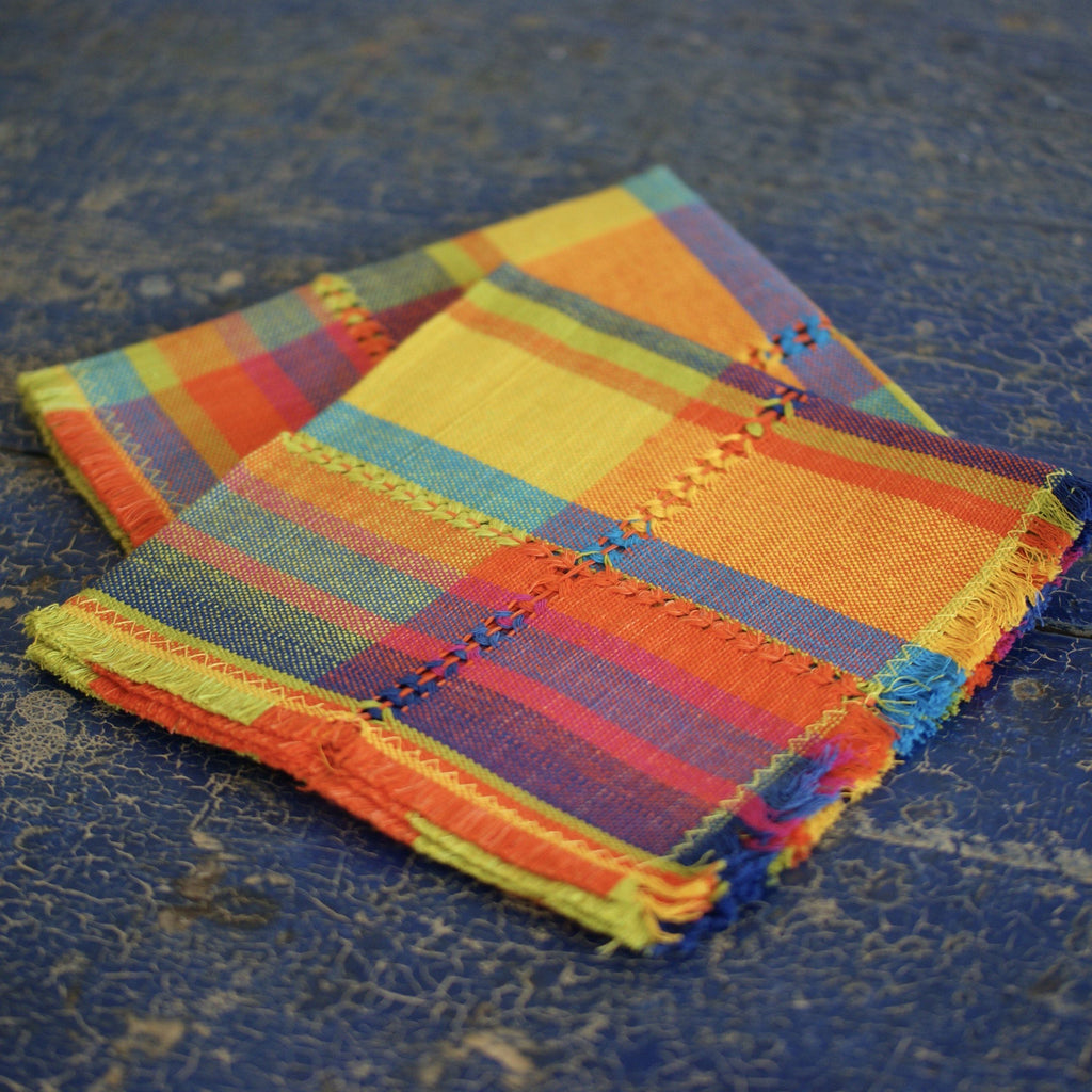 Handwoven Cotton Napkins, Plaids and Stripes Textile Zinnia Folk Arts Limón  