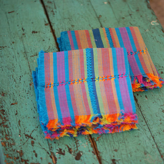 Handwoven Cotton Napkins, Plaids and Stripes Textile Zinnia Folk Arts Multi Skinny Stripe  