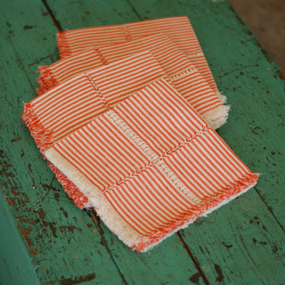Handwoven Cotton Napkins, Plaids and Stripes Textile Zinnia Folk Arts Orange & White Stripes  