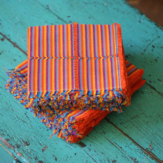 Handwoven Cotton Napkins, Plaids and Stripes Textile Zinnia Folk Arts Orange/Yellow/Blue/Purple Skinny Stripe  