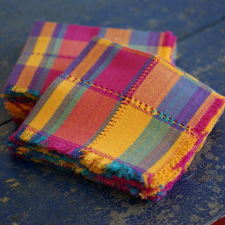 Handwoven Cotton Napkins, Plaids and Stripes Textile Zinnia Folk Arts Pilar-Purple  