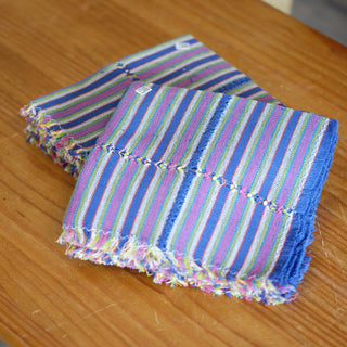 Handwoven Cotton Napkins, Plaids and Stripes Textile Zinnia Folk Arts Purple & Green & Blue Stripe  