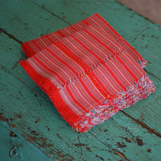 Handwoven Cotton Napkins, Plaids and Stripes Textile Zinnia Folk Arts Red and Multi Thin Stripe  