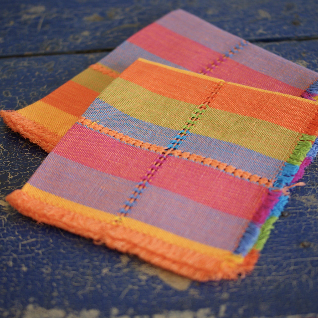 Handwoven Cotton Napkins, Plaids and Stripes Textile Zinnia Folk Arts Summer Stripes  