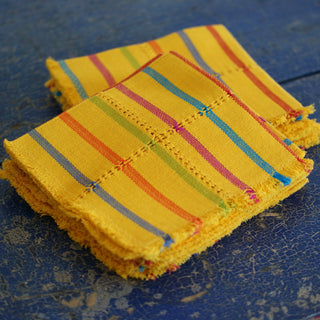 Handwoven Cotton Napkins, Plaids and Stripes Textile Zinnia Folk Arts Yellow with Stripes  