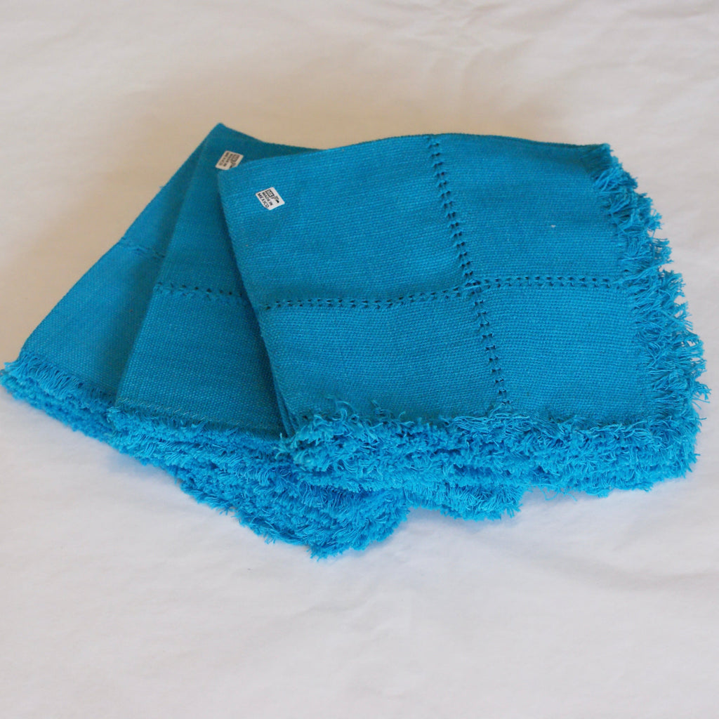 Handwoven Cotton Napkins, Solid Colors Textile Zinnia Folk Arts Aqua  