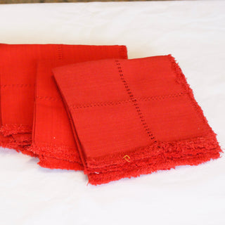 Handwoven Cotton Napkins, Solid Colors Textile Zinnia Folk Arts Bright Red  
