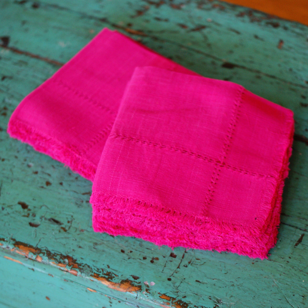Handwoven Cotton Napkins, Solid Colors Textile Zinnia Folk Arts Dark Pink  