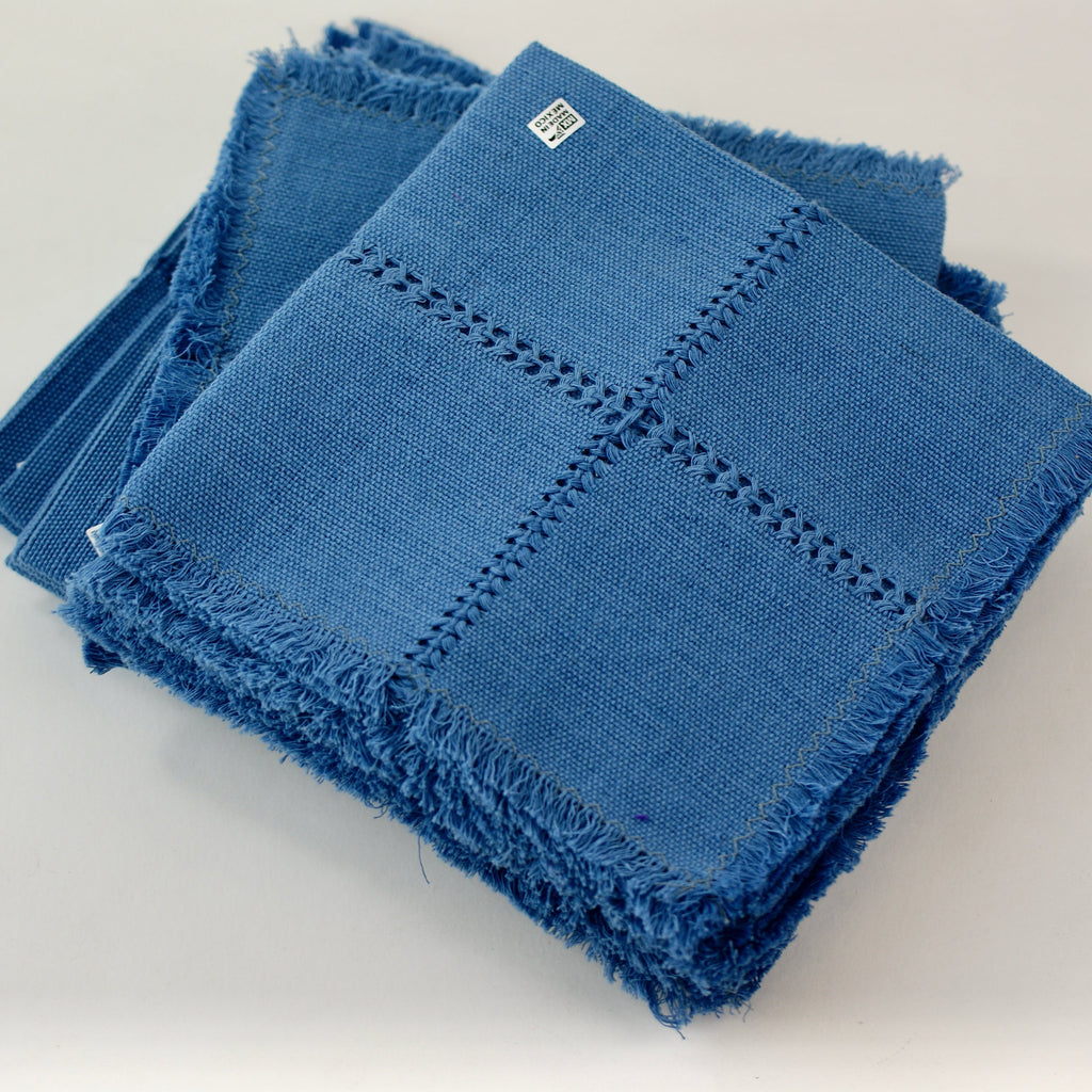 Handwoven Cotton Napkins, Solid Colors Textile Zinnia Folk Arts Denim Blue  