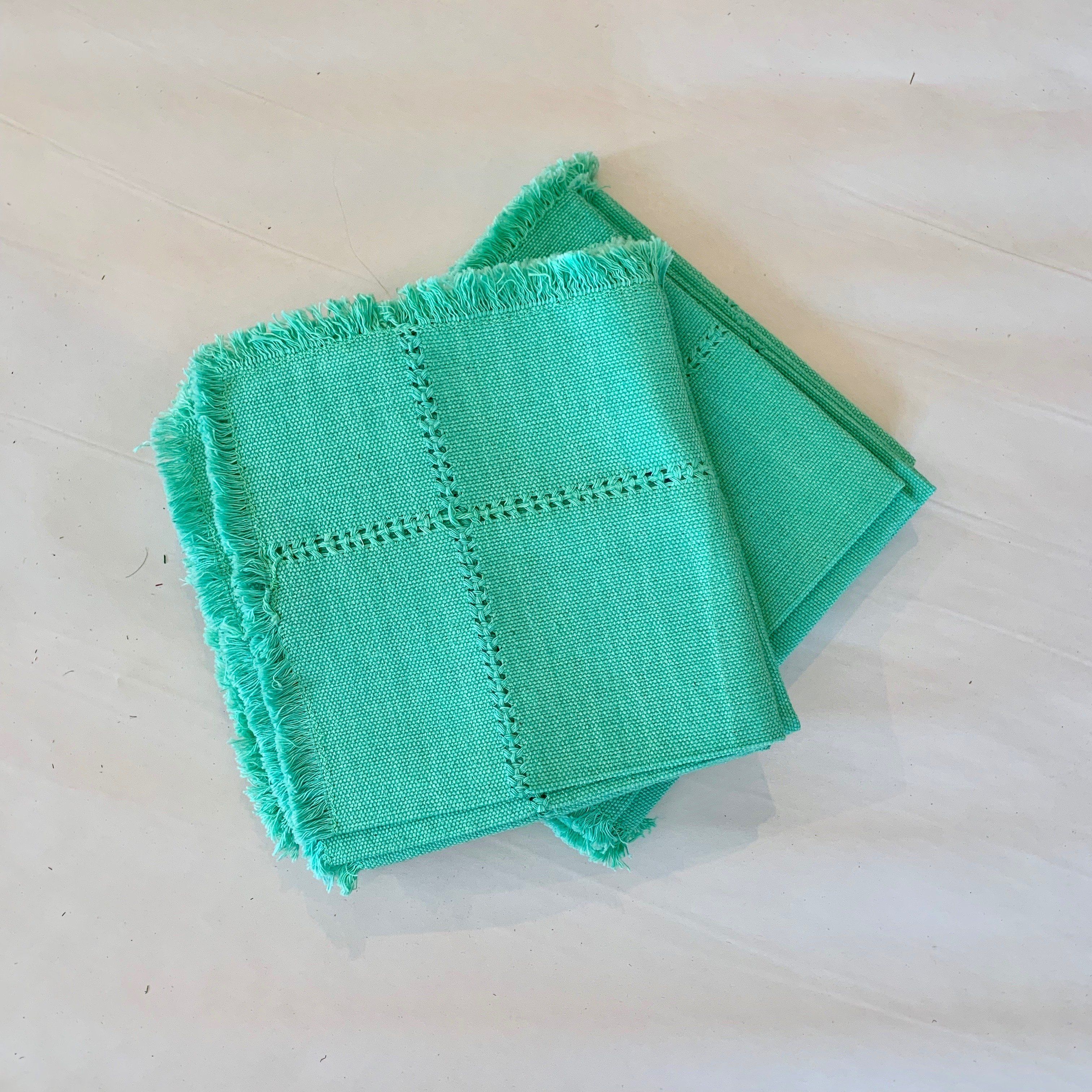 Handwoven Cotton Napkins, Solid Colors Textile Zinnia Folk Arts Light Teal  