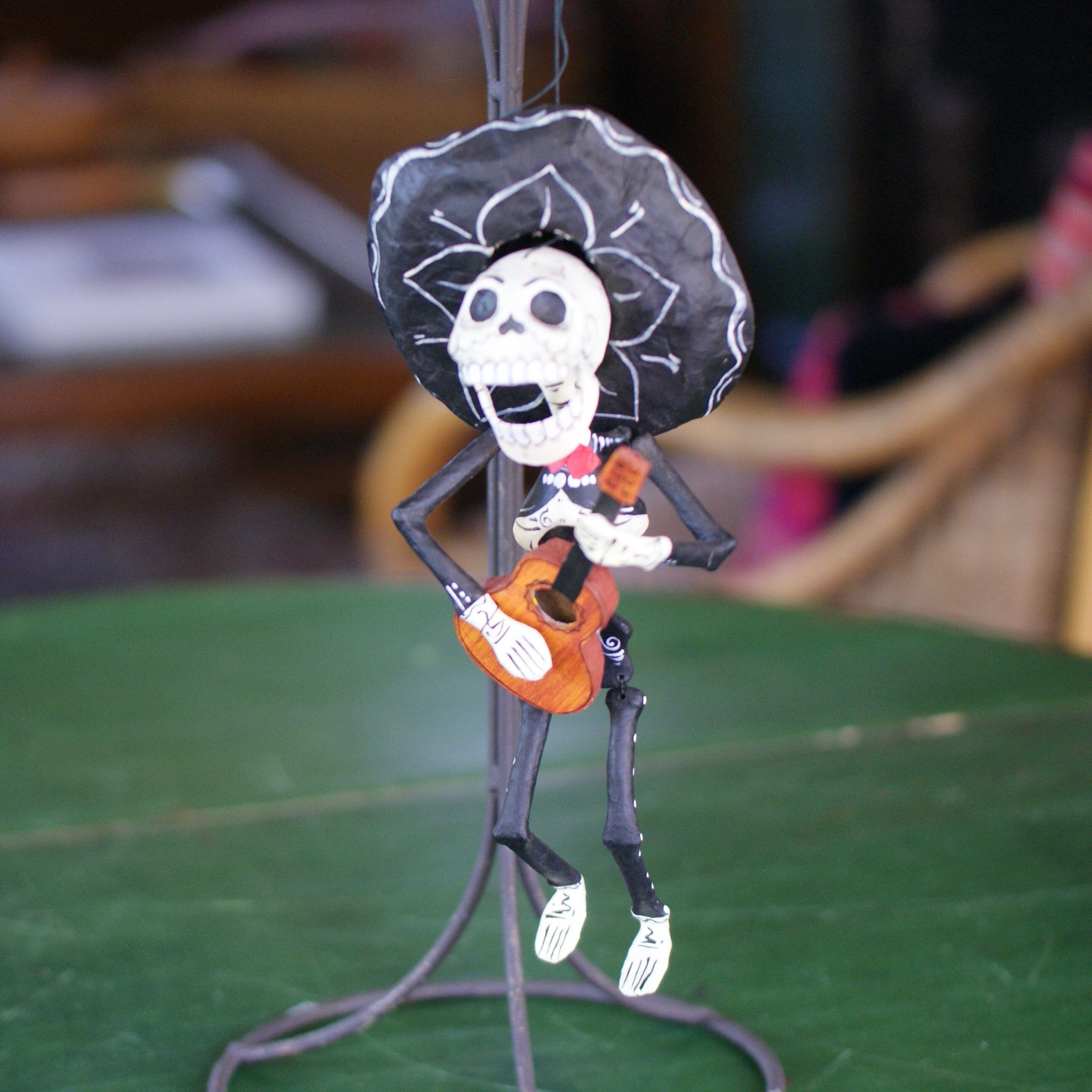 Hanging Paper Mache Mariachi Skeletons  Zinnia Folk Arts Black  