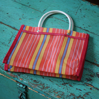 Joyful Plastic Market Bags Apparel Zinnia Folk Arts Orange summer stripes/White Handles  