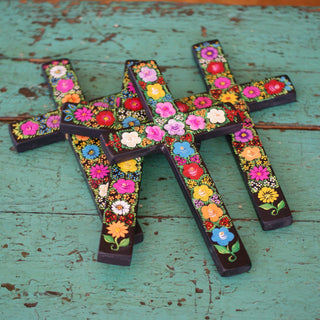 Lacquered & Painted Chiapas Wood Crosses, Three Sizes religious Zinnia Folk Arts 10"  