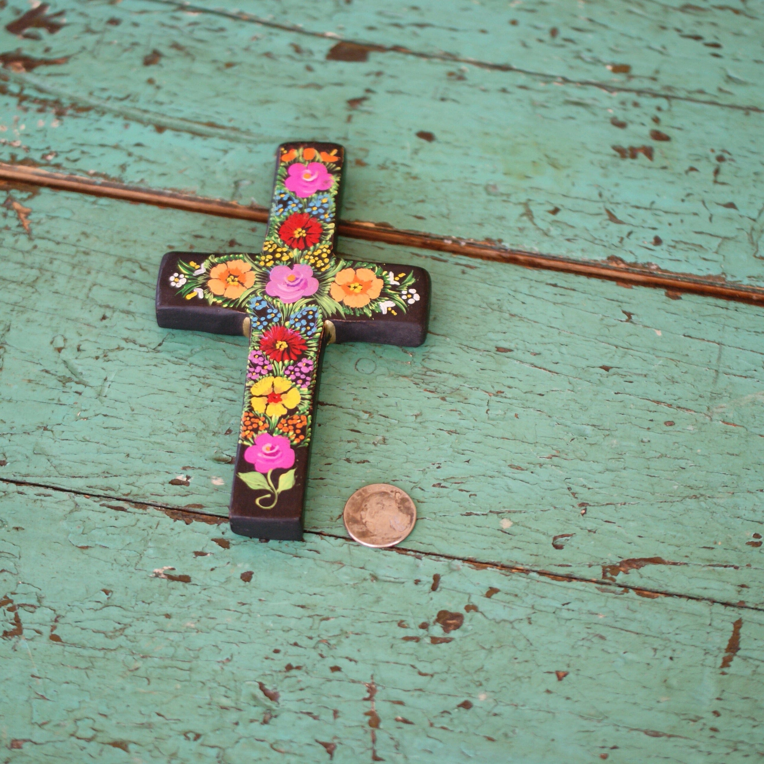 Lacquered & Painted Chiapas Wood Crosses, Three Sizes religious Zinnia Folk Arts   