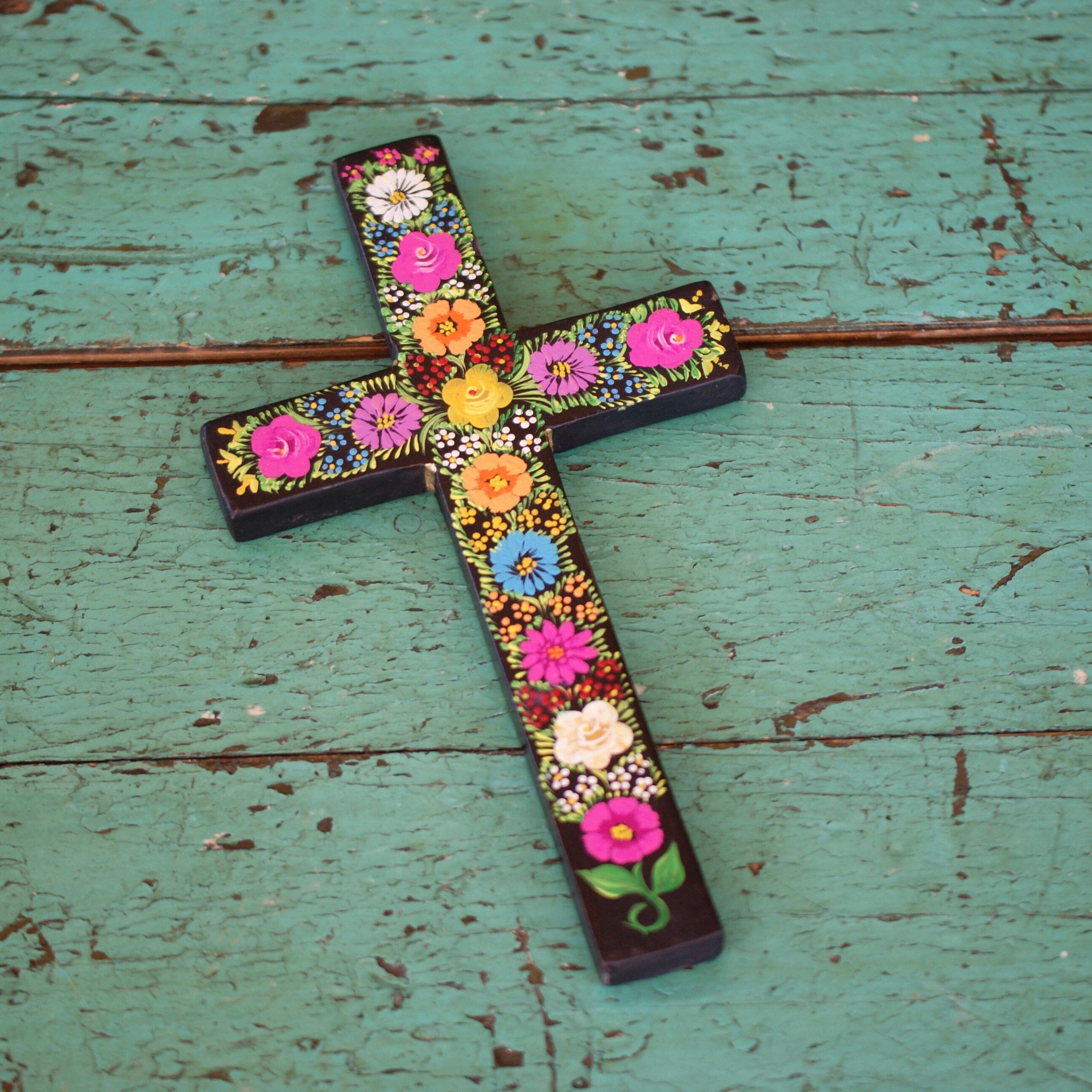 Lacquered & Painted Chiapas Wood Crosses, Three Sizes religious Zinnia Folk Arts   
