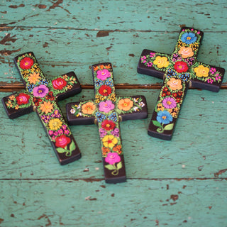Lacquered & Painted Chiapas Wood Crosses, Three Sizes religious Zinnia Folk Arts 6"  