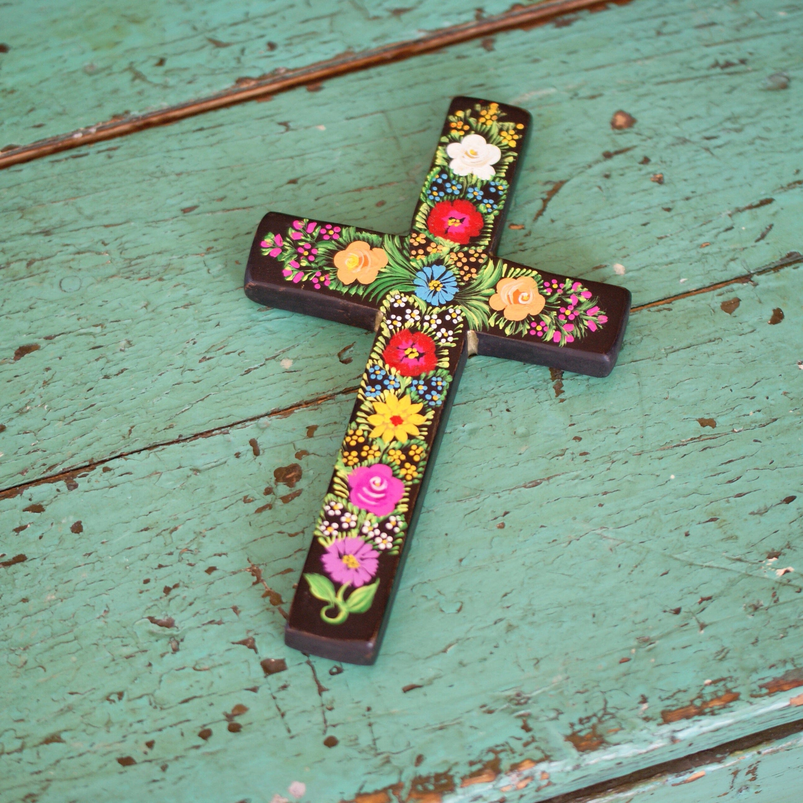 Lacquered & Painted Chiapas Wood Crosses, Three Sizes religious Zinnia Folk Arts   