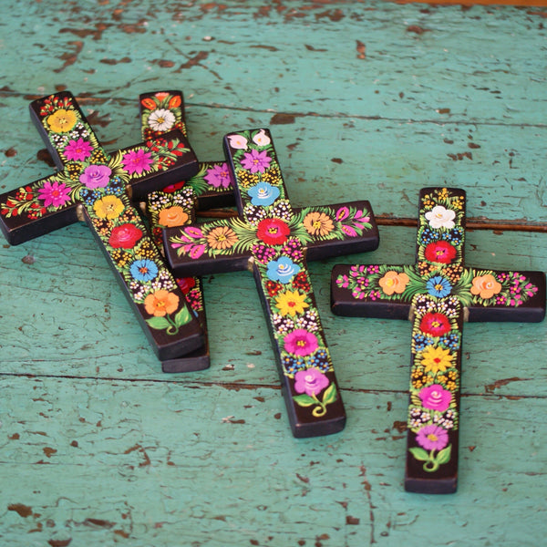 Lacquered & Painted Chiapas Wood Crosses, Three Sizes – Zinnia