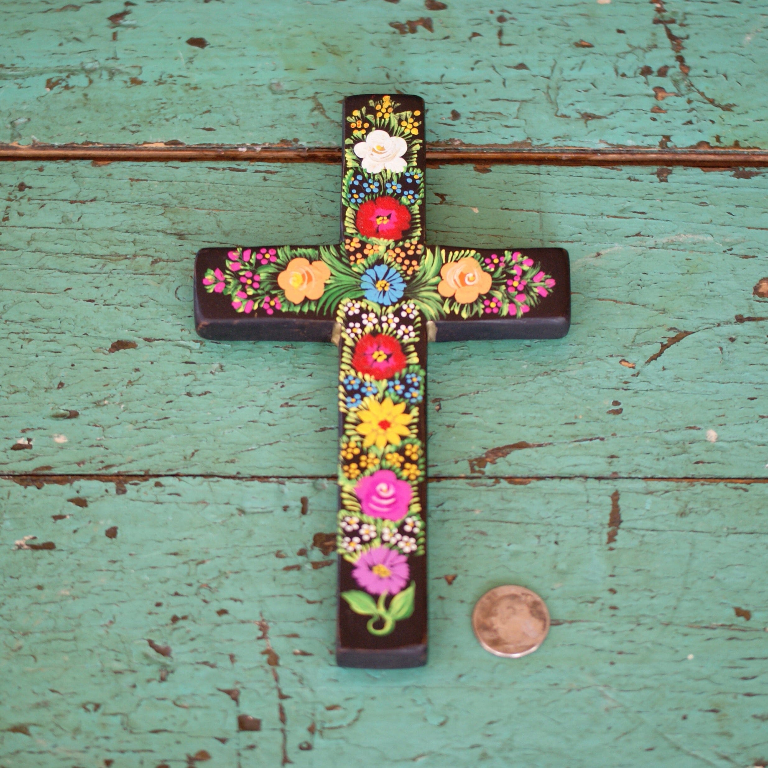 Lacquered & Painted Chiapas Wood Crosses, Three Sizes religious Zinnia Folk Arts   