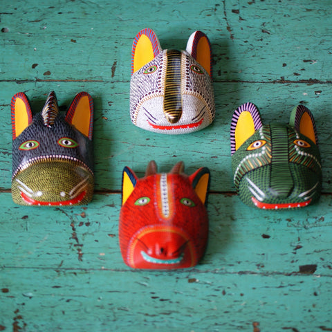 Large Carved and Painted Animal Masks, Xuana Whimsical Zinnia Folk Arts   