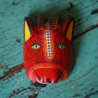 Large Carved and Painted Animal Masks, Xuana Whimsical Zinnia Folk Arts Red  